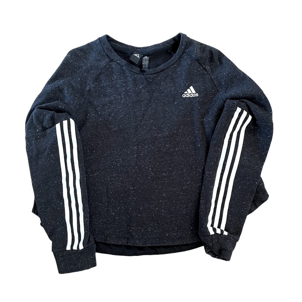 Adidas Black Cropped Sweatshirt Pullover Stripes Sport 2 Street Women’s M EUC